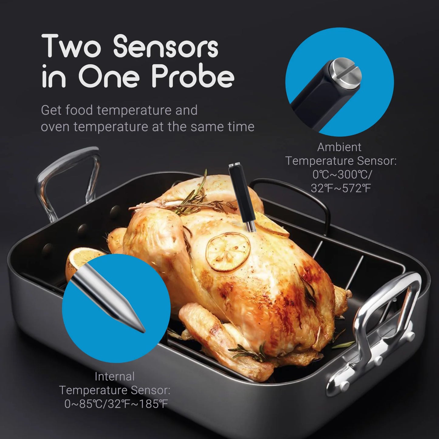 Termometru inteligent pentru cuptor Tempwise, compatibil cu Bluetooth, 30m, control al temperaturii, termometre pentru carne, pentru aragaz, grătar, afumător Sous Vide