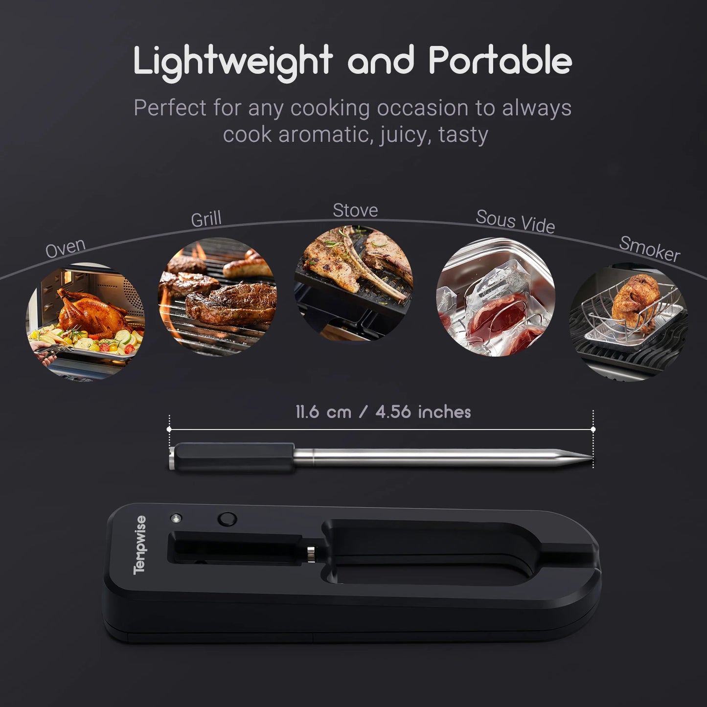 Termometru inteligent pentru cuptor Tempwise, compatibil cu Bluetooth, 30m, control al temperaturii, termometre pentru carne, pentru aragaz, grătar, afumător Sous Vide