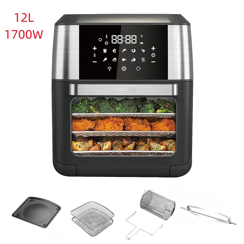 Air fryer, 4/5/6/7/10/12L, fără ulei, automată, pentru uz casnic, cu cuptor cu convecție la 360°, fără ulei