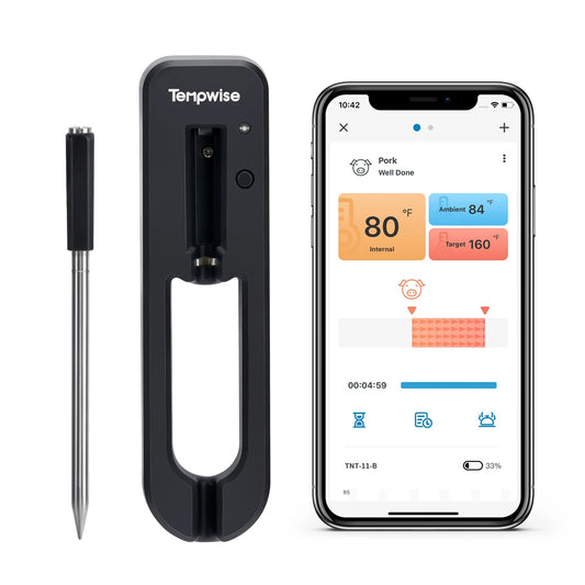 Termometru inteligent pentru cuptor Tempwise, compatibil cu Bluetooth, 30m, control al temperaturii, termometre pentru carne, pentru aragaz, grătar, afumător Sous Vide