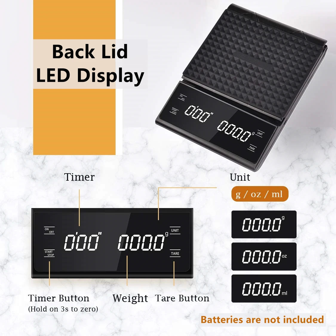 Cântar electronic de bucătărie digital 3 kg/0,1 g, cântar electronic de cafea de înaltă precizie, portabil, cu cronometru, pentru espresso