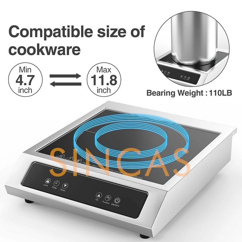 3500W Commercial Electromagnetic Induction Cooker Hotpot Heating Cooktop Soup Stir-Fry Cooking Stove 110V/1800W Restaurant Table