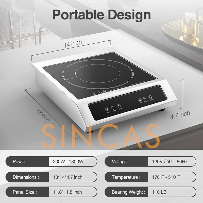 3500W Commercial Electromagnetic Induction Cooker Hotpot Heating Cooktop Soup Stir-Fry Cooking Stove 110V/1800W Restaurant Table