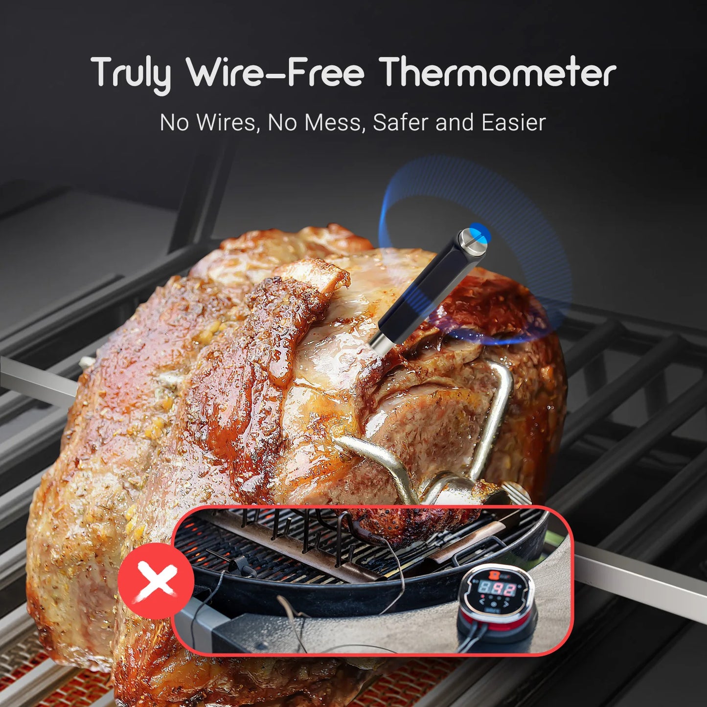 Termometru inteligent pentru cuptor Tempwise, compatibil cu Bluetooth, 30m, control al temperaturii, termometre pentru carne, pentru aragaz, grătar, afumător Sous Vide