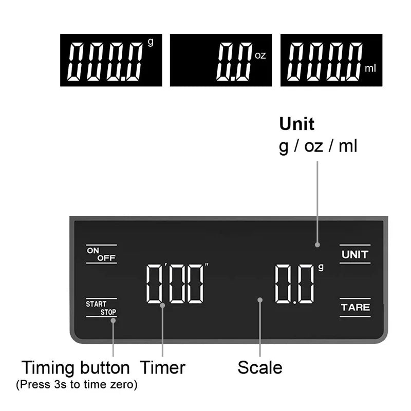 Cântar electronic de bucătărie digital 3 kg/0,1 g, cântar electronic de cafea de înaltă precizie, portabil, cu cronometru, pentru espresso